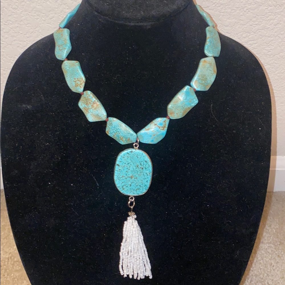 Turquoise Beaded Necklace with Tassel